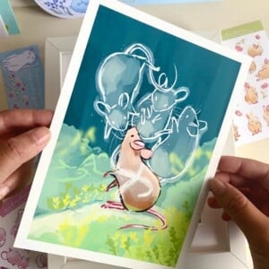 Spirit Muis Art Print (A5) – Schattige, Eco-vriendelijke Illustratie op Henneppapier