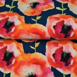 Tricot colsjaal (blauw, multi color | klaprozen)