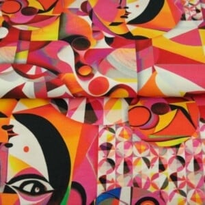 Tricot colsjaal (roze | abstract, faces)