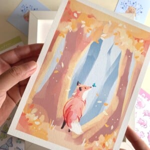 Vos in de Herfst Art Print (A5) – Schattige, Eco-vriendelijke Illustratie op Henneppapier