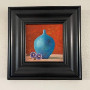 olieverf stilleven blauwe vaas