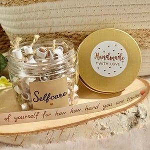 6 goodie baggs with big selfcarejar full of selflove notes