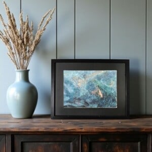 Abstract schilderij - ocean breeze - blauw goud met passe partout
