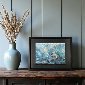Abstract schilderij - ocean breeze - blauw goud met passe partout