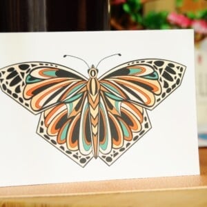 Art Deco Butterfly A6 Kaart, Vlinder Illustratie