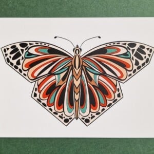Art Deco Butterfly A6 Kaart, Vlinder Illustratie