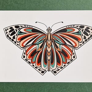 Art Deco Butterfly A6 Kaart, Vlinder Illustratie