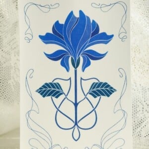 Art Nouveau Flower A6 Kaart, Blauwe Bloem Tekening