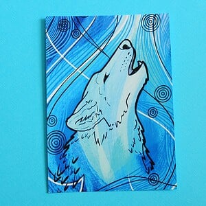 Blue Wolf A6 Kaart, Blauwe Wolf Illustratie