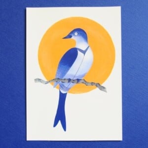 Chinese Bird A6 Kaart, Vogel Aquarel Print