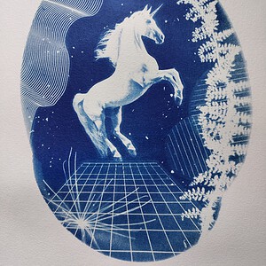 Cyanotype negatieven: paarden en eenhoorns