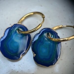 Faux agate steen oorbellen blauw - variant A