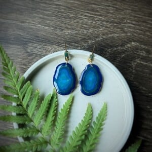 Faux agate steen oorbellen blauw - variant C