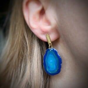 Faux agate steen oorbellen blauw - variant C