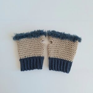 Gehaakte handschoenen - gehaakte vingerloze handschoenen | Beige en denimblauw
