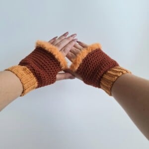 Gehaakte handschoenen - gehaakte vingerloze handschoenen | Bruin en oranje