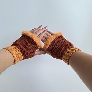 Gehaakte handschoenen - gehaakte vingerloze handschoenen | Bruin en oranje