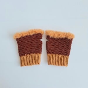 Gehaakte handschoenen - gehaakte vingerloze handschoenen | Bruin en oranje