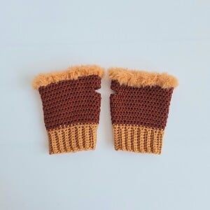 Gehaakte handschoenen - gehaakte vingerloze handschoenen | Bruin en oranje
