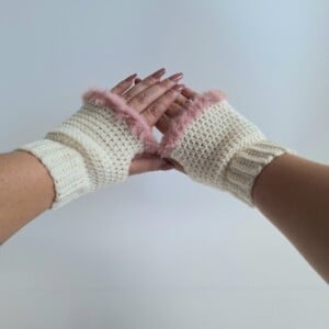 Gehaakte handschoenen - gehaakte vingerloze handschoenen | Crème en poederroze