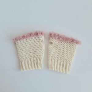 Gehaakte handschoenen - gehaakte vingerloze handschoenen | Crème en poederroze