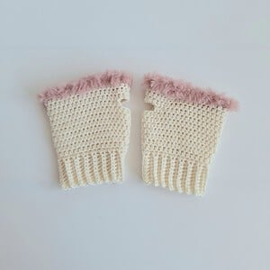 Gehaakte handschoenen - gehaakte vingerloze handschoenen | Crème en poederroze