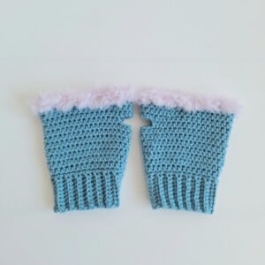 Gehaakte handschoenen - gehaakte vingerloze handschoenen | Denimblauw en lila