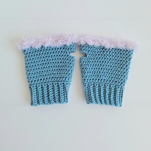 Gehaakte handschoenen - gehaakte vingerloze handschoenen | Denimblauw en lila