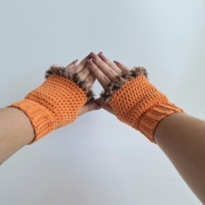 Gehaakte handschoenen - gehaakte vingerloze handschoenen | Oranje en bruin