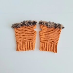 Gehaakte handschoenen - gehaakte vingerloze handschoenen | Oranje en bruin