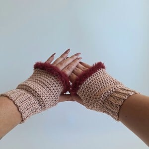 Gehaakte handschoenen - gehaakte vingerloze handschoenen | Oudroze en wijnrood