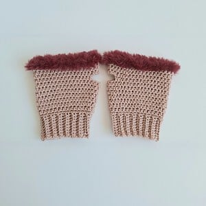 Gehaakte handschoenen - gehaakte vingerloze handschoenen | Oudroze en wijnrood
