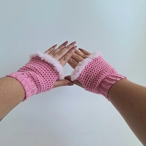 Gehaakte handschoenen - gehaakte vingerloze handschoenen | Roze en lichtroze