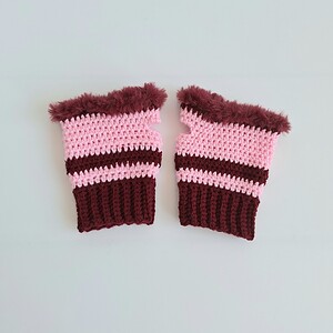 Gehaakte handschoenen - gehaakte vingerloze handschoenen | Wijnrood en lichtroze
