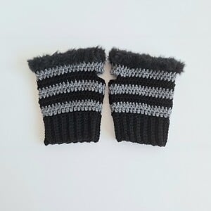Gehaakte handschoenen - gehaakte vingerloze handschoenen | Zwart en donkergrijs
