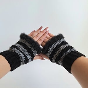 Gehaakte handschoenen - gehaakte vingerloze handschoenen | Zwart en donkergrijs
