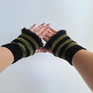 Gehaakte handschoenen - gehaakte vingerloze handschoenen | Zwart en donkergroen