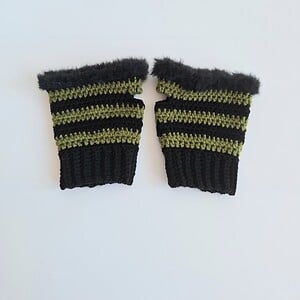 Gehaakte handschoenen - gehaakte vingerloze handschoenen | Zwart en donkergroen