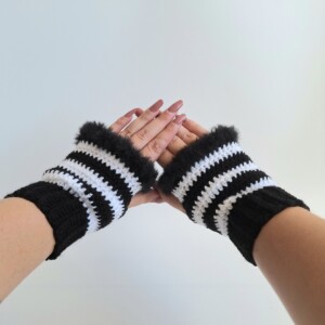 Gehaakte handschoenen - gehaakte vingerloze handschoenen | Zwart en wit