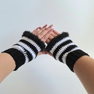Gehaakte handschoenen - gehaakte vingerloze handschoenen | Zwart en wit