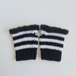 Gehaakte handschoenen - gehaakte vingerloze handschoenen | Zwart en wit