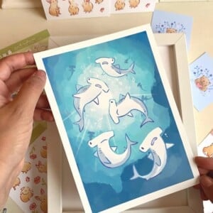 Hamerhaai Art Print (A5) – Schattige, Eco-vriendelijke Illustratie op Henneppapier