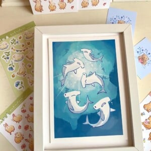 Hamerhaai Art Print (A5) – Schattige, Eco-vriendelijke Illustratie op Henneppapier
