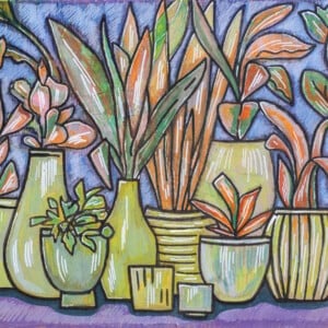 Huisplanten - acrylschilderij op board