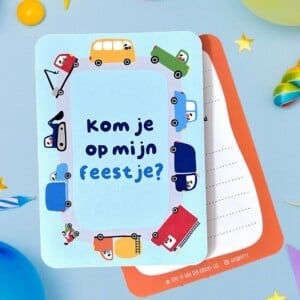 Kinderfeest Uitnodigingen – Voertuigen en Auto's – Set van 5