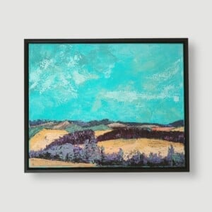 Landschap schilderij - mixed media - geel blauw