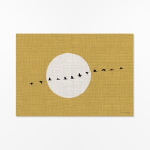 Minimalistische Japandi Poster – De Ganzentrek (Linnen Look)