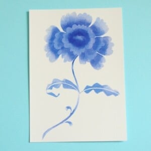 Porcelain Flower A6 Kaart, Blauw Aquarel Bloem