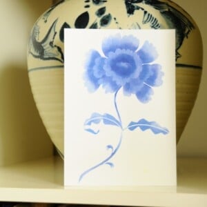Porcelain Flower A6 Kaart, Blauw Aquarel Bloem