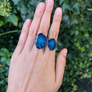Ring faux agate blauw - verstelbaar